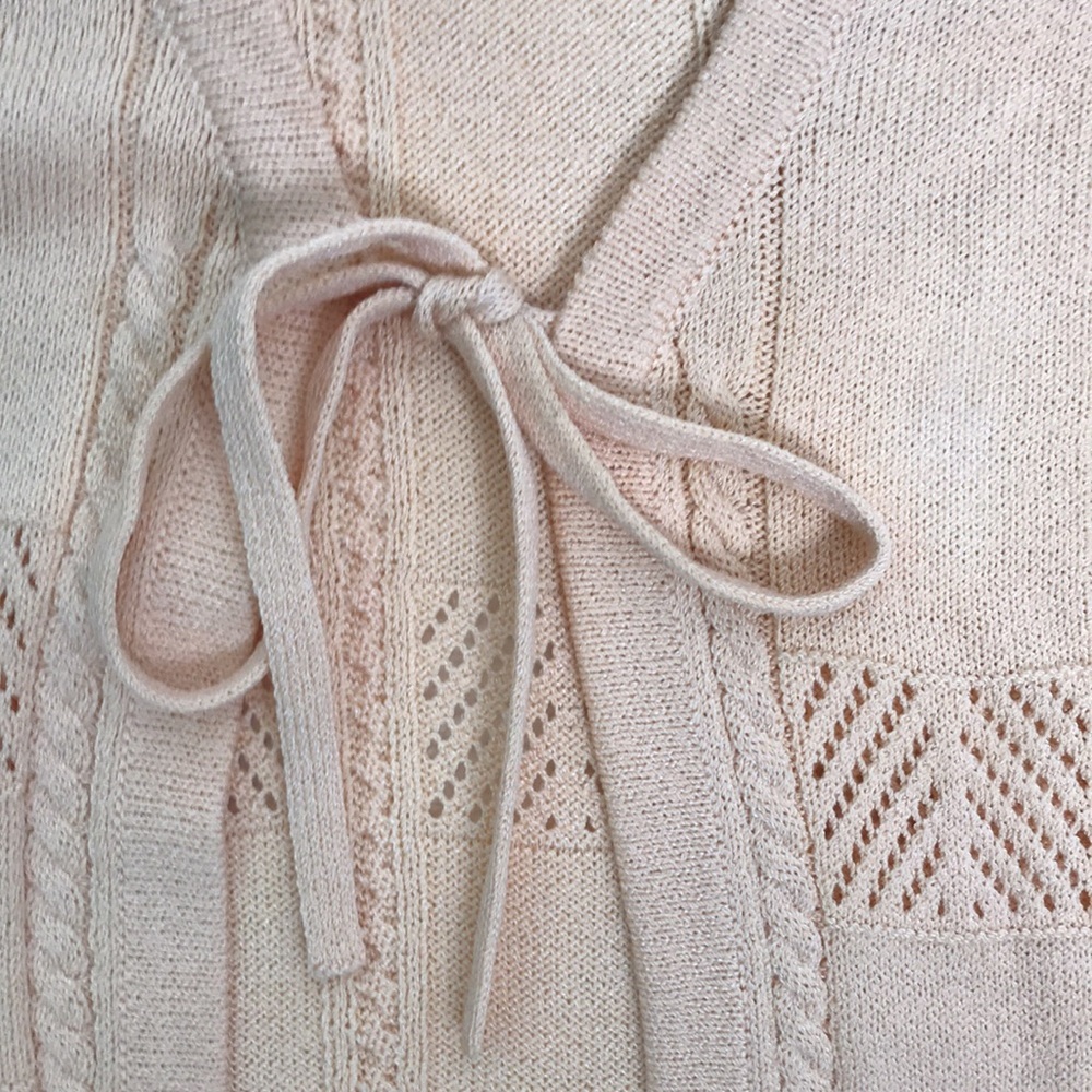 St. John Collection by Marie Gray Open Knit Cardigan Peach - Picture 5 of 6